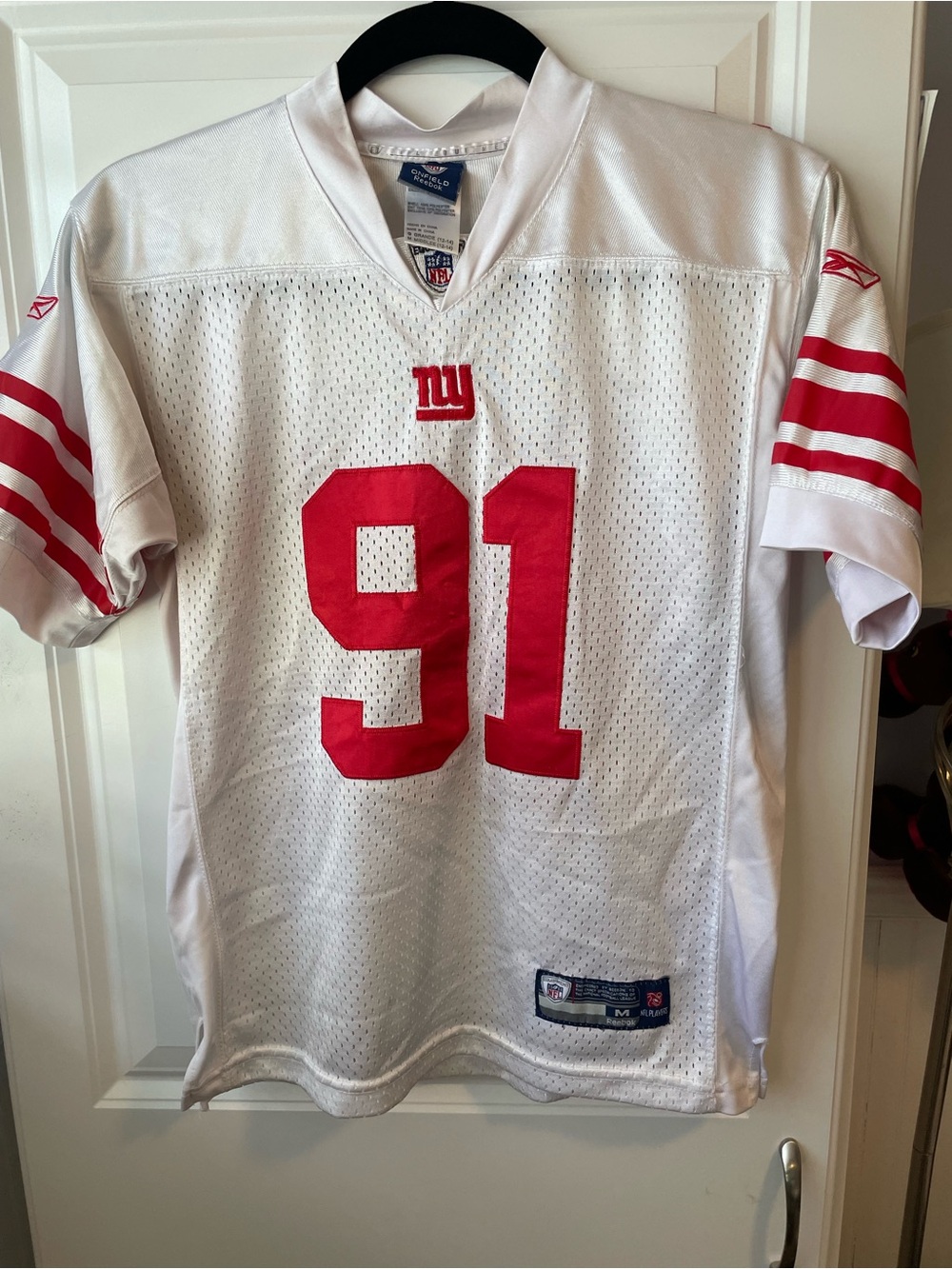 Vintage Reebok NFL NY Giants Justin Tuck #91 White Jersey Youth Medium 12-14